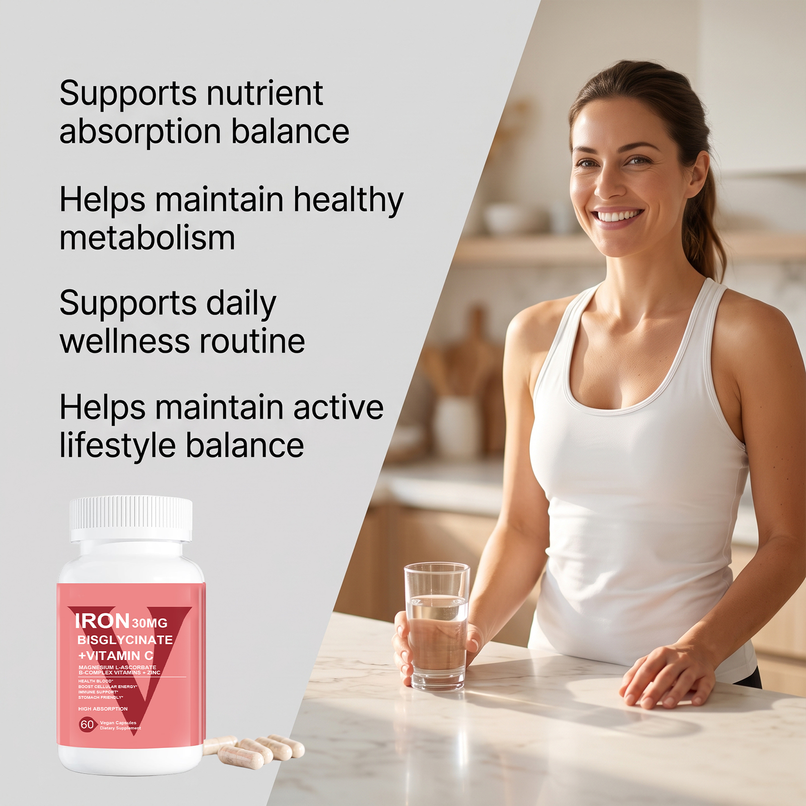 Iron Glycinate Dual Nutrient Capsules Iron Supplement Hematopoiesis Support Daily Vitality Nutrient Synergy Capsule