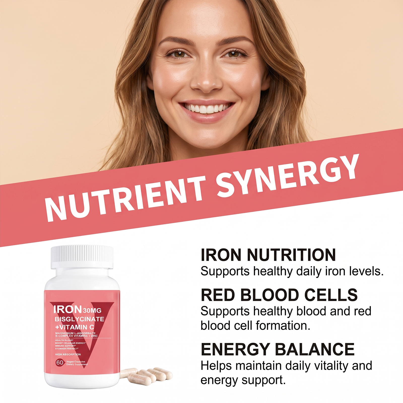 Iron Glycinate Dual Nutrient Capsules Iron Supplement Hematopoiesis Support Daily Vitality Nutrient Synergy Capsule