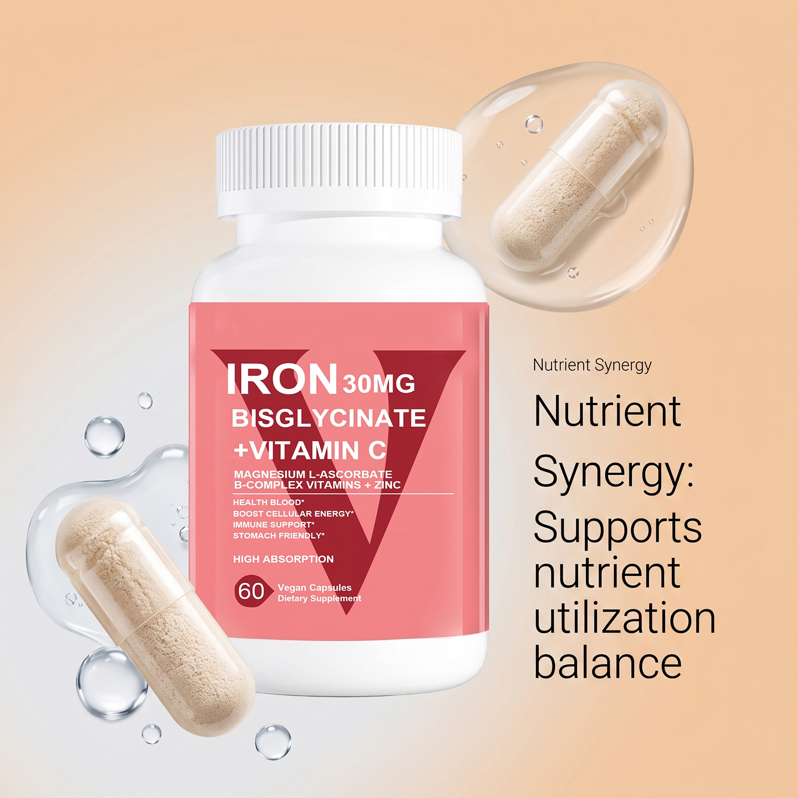 Iron Glycinate Dual Nutrient Capsules Iron Supplement Hematopoiesis Support Daily Vitality Nutrient Synergy Capsule