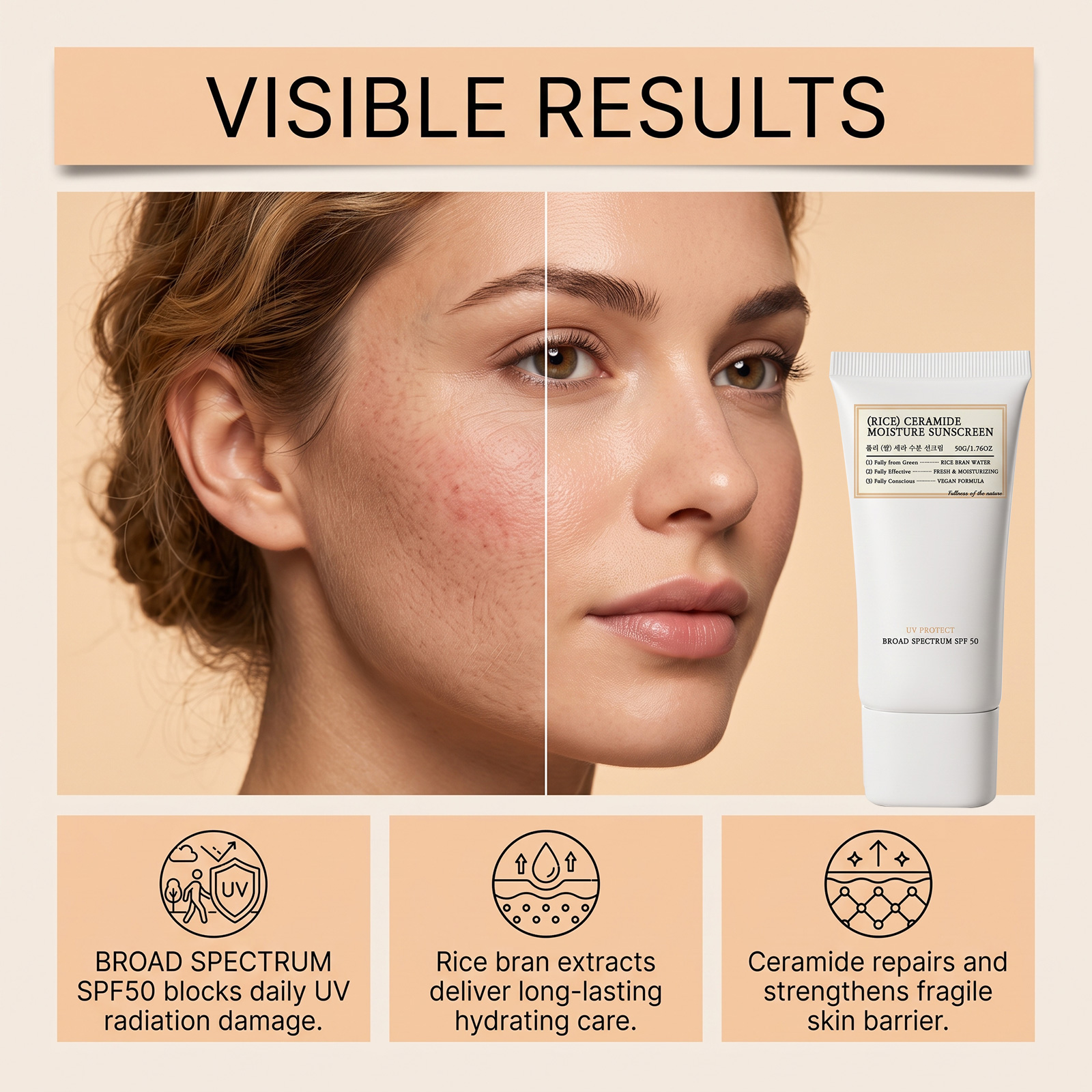 Rice Moisturizing Protection Lotion Mild Clean Light Hydrating Texture Care Skin Block Ultraviolet Ray