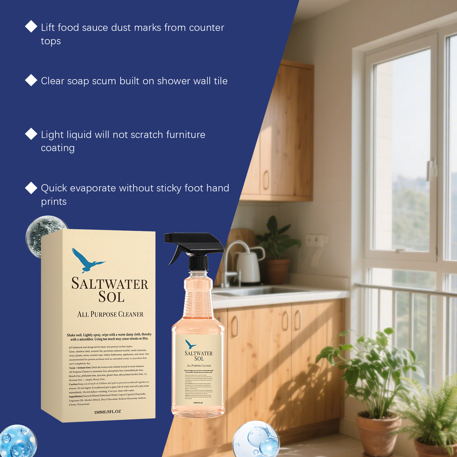 Multi Purpose Cleaner Mild Formula Long Lasting Fresh Scent Furniture Wall Tile Countertop Various Surfaces