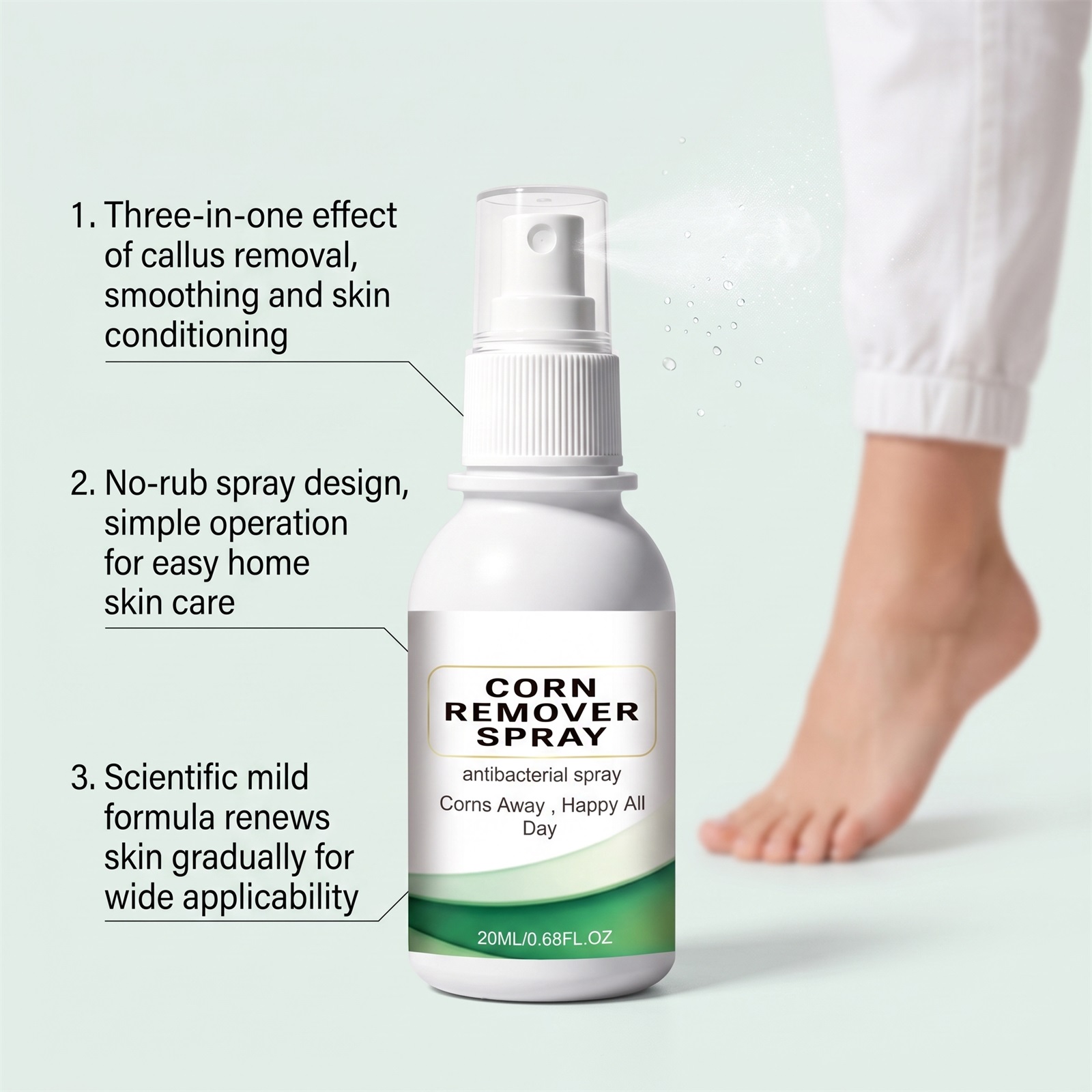 Heel Care Spray Soft Smooth Skin Clean Blemish Moist Tender Convenient Daily Care