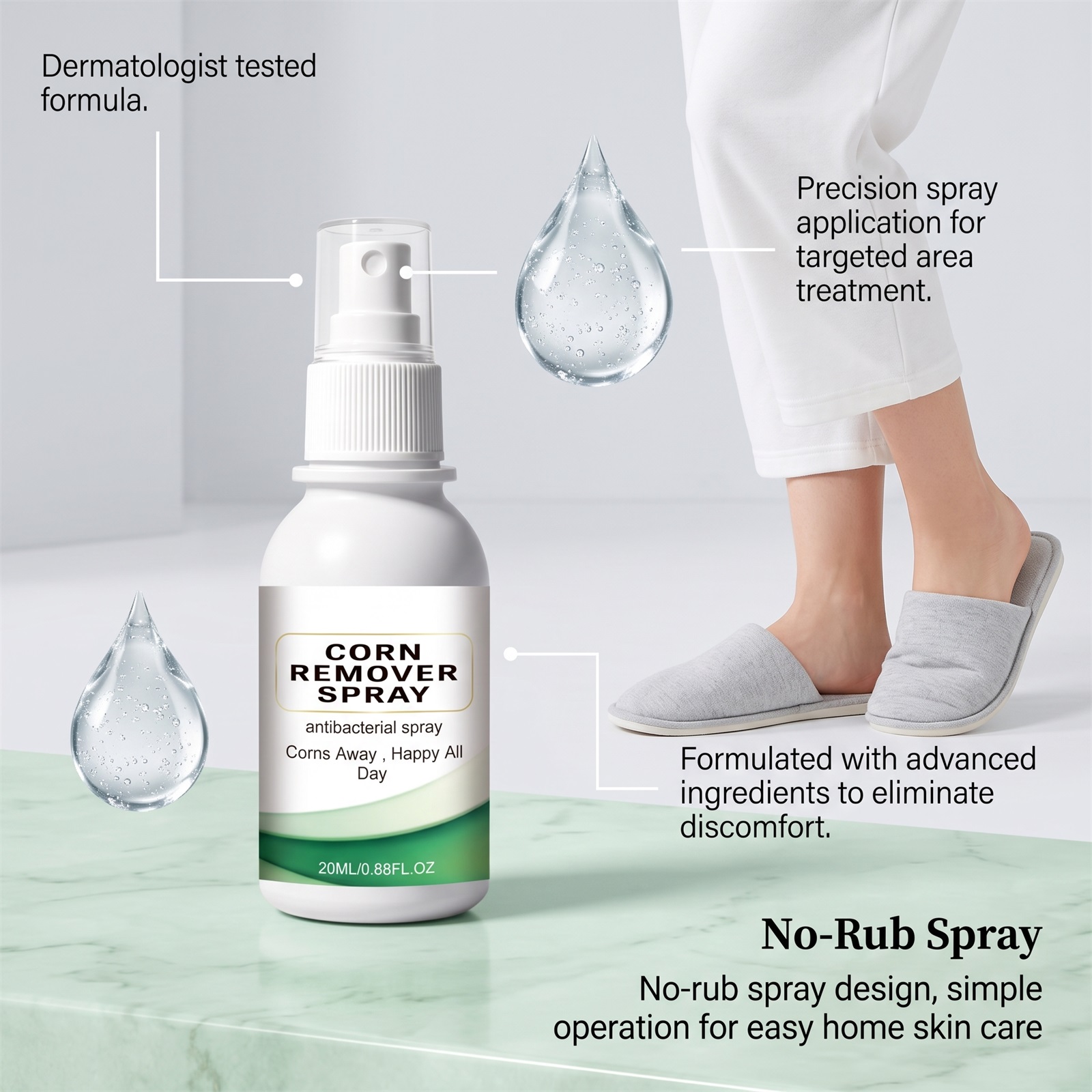 Heel Care Spray Soft Smooth Skin Clean Blemish Moist Tender Convenient Daily Care
