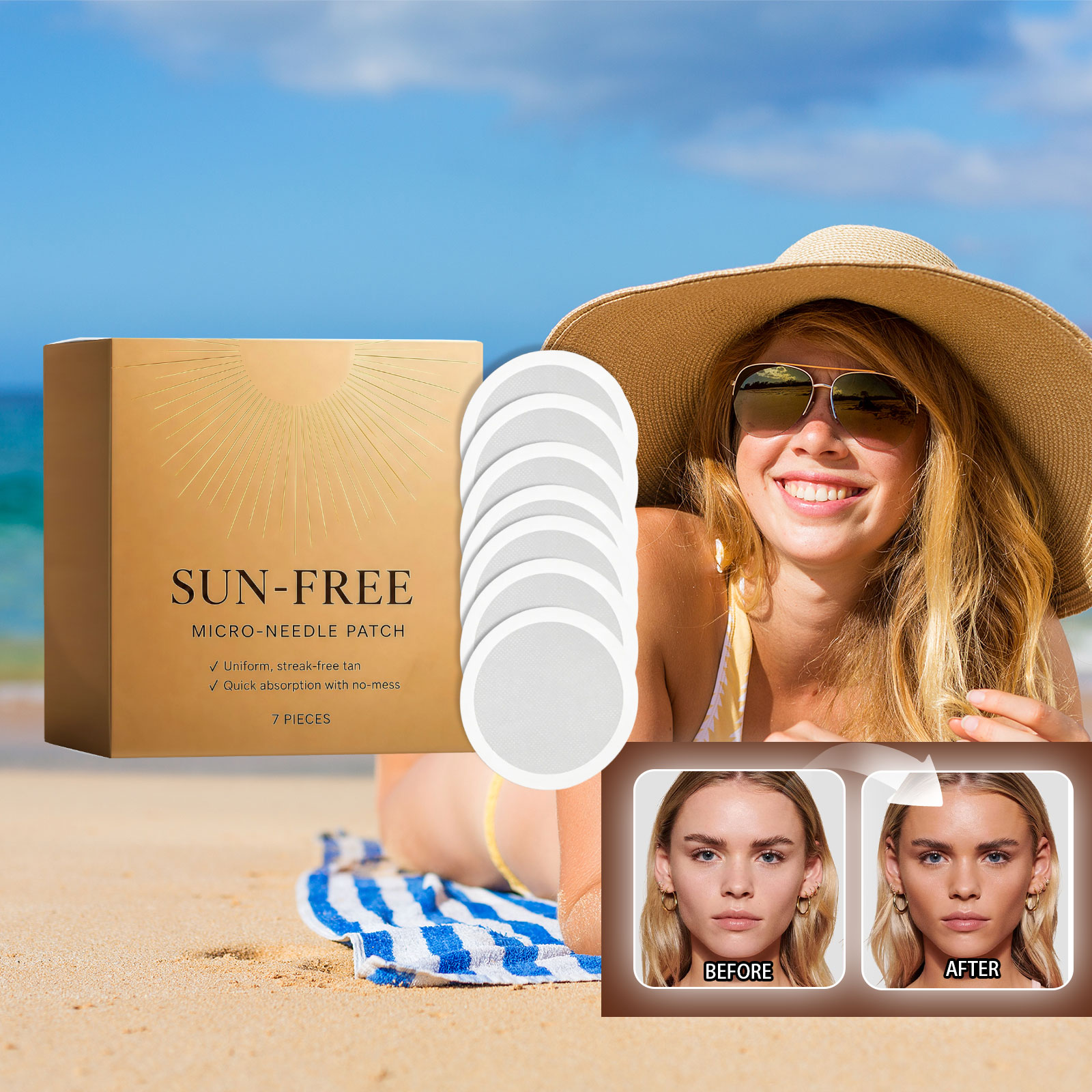 Body Tanning Care Microneedle Patch Deep Penetration Instant Stick Even Coloring Mild CE Certified Skin Treatment