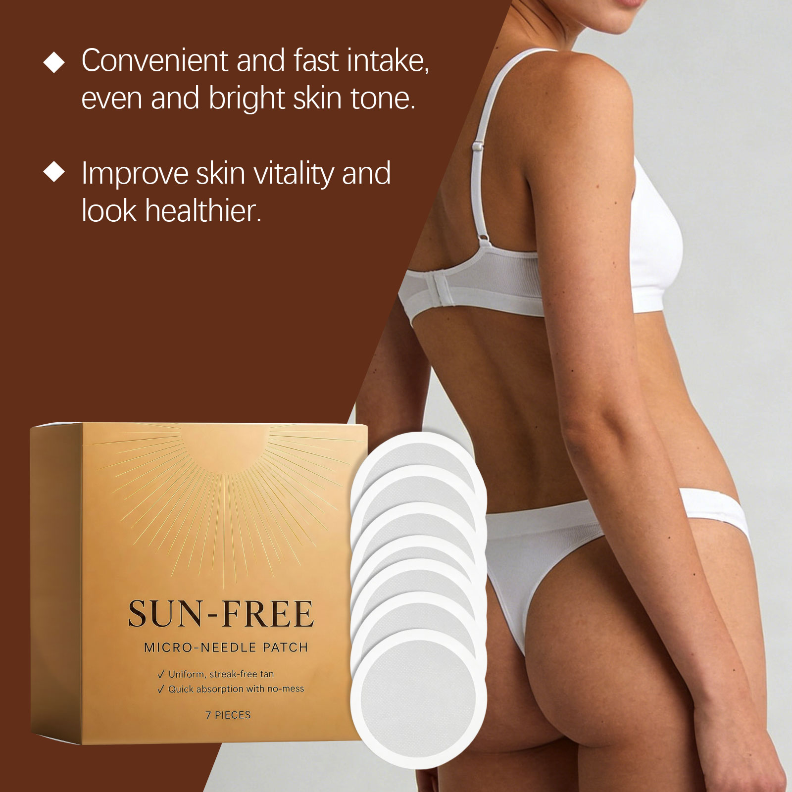 Body Tanning Care Microneedle Patch Deep Penetration Instant Stick Even Coloring Mild CE Certified Skin Treatment