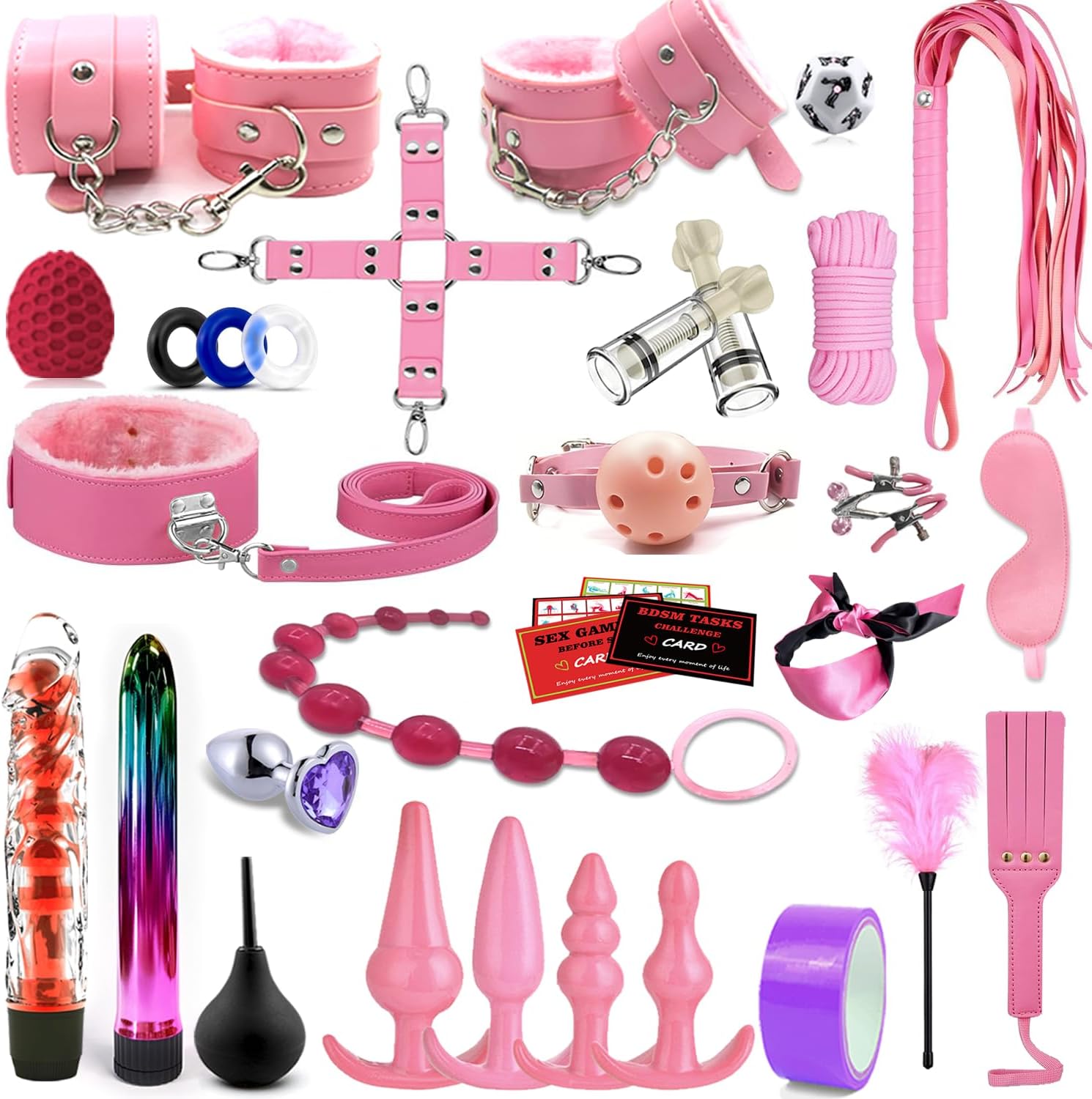 BDSM Set Sex Toy for Couples 33 Pieces Bondage Kits Adult Sex Toys with Handcuffs Sex Games and Anal Plug Sets for Women Men