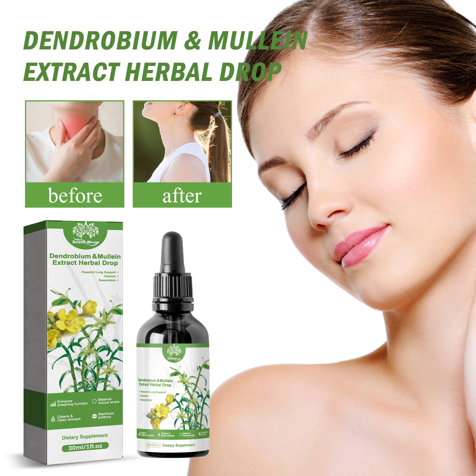 Herbal Body Care Drops Mullein Dendrobium Respiratory Comfort Daily Wellness 30ml