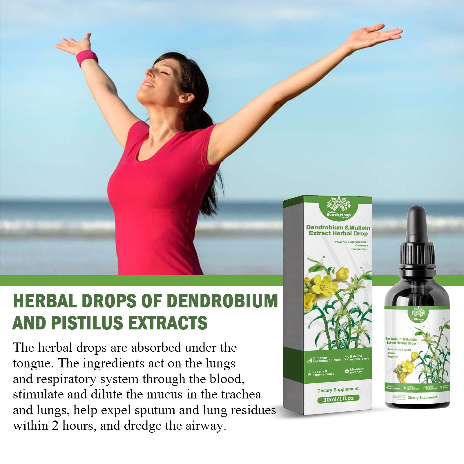 Herbal Body Care Drops Mullein Dendrobium Respiratory Comfort Daily Wellness 30ml
