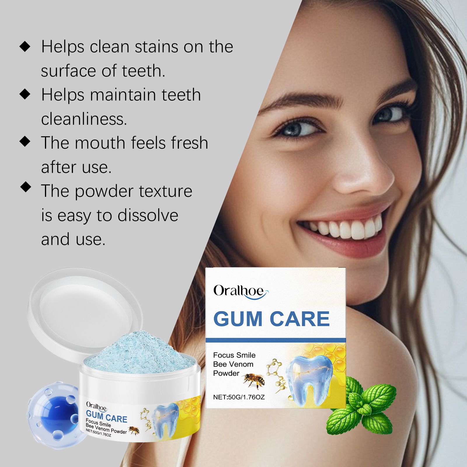 Bee Venom Brightening Tooth Powder Gentle Cleaning Fresh Breath Daily Oral Care