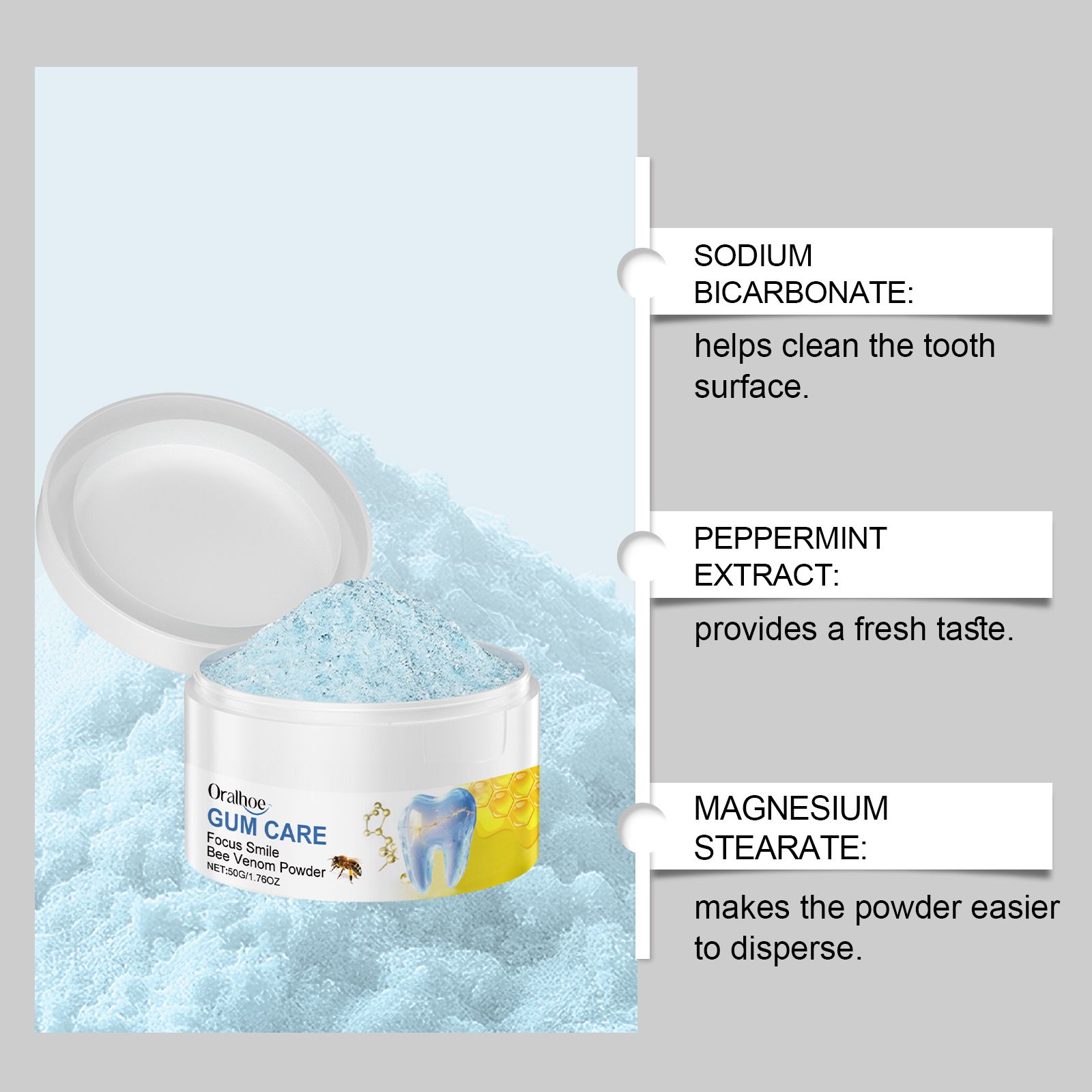 Bee Venom Brightening Tooth Powder Gentle Cleaning Fresh Breath Daily Oral Care