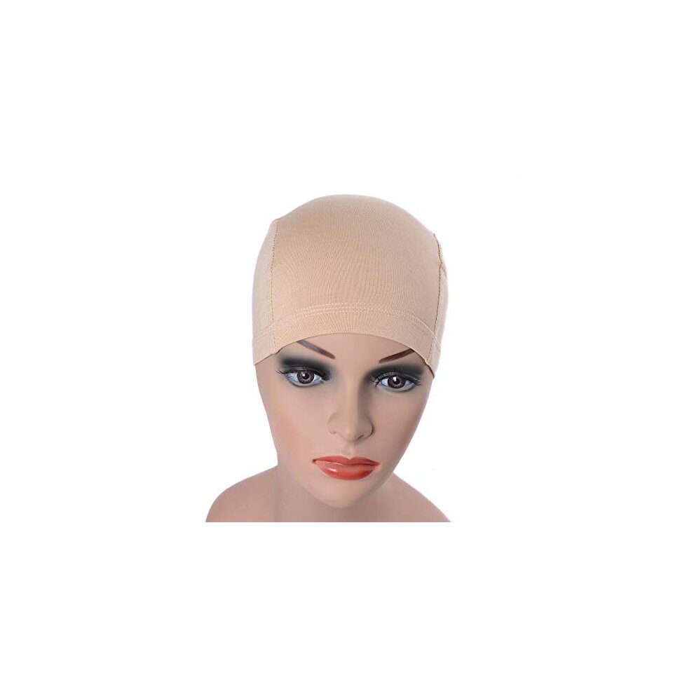 Bamboo Fiber Wig Cap Comfortable Elastic Wig Cap Wearing under Wigs (Beige)