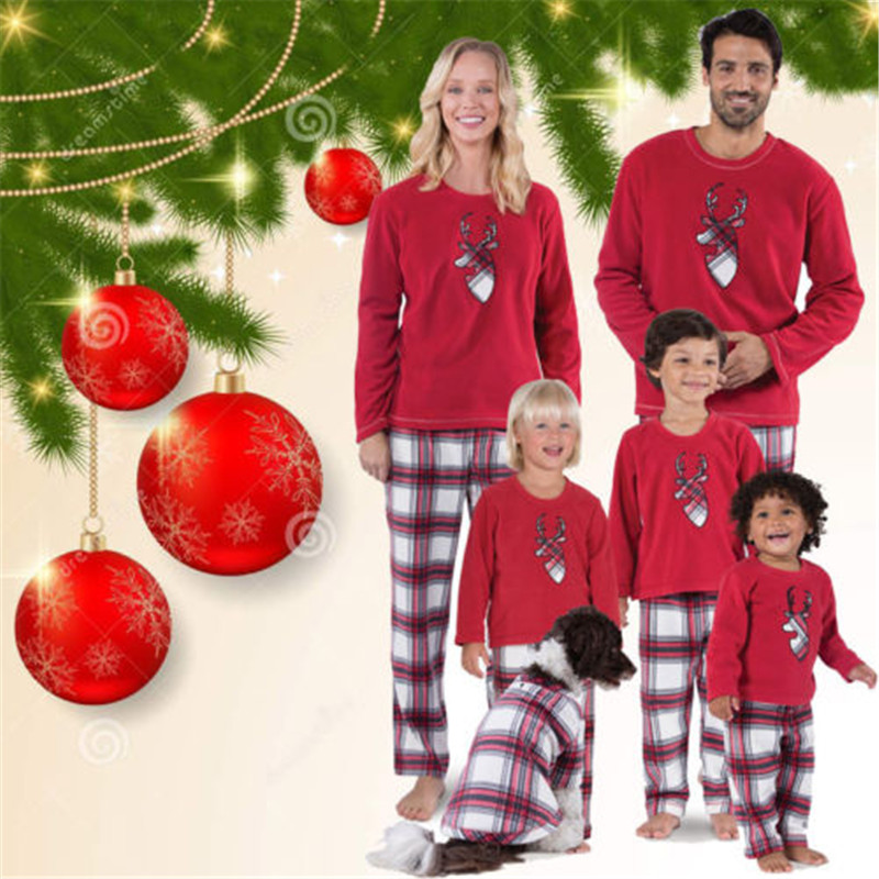 (2T Kids) Family Matching Christmas Pyjamas Set Reindeer Pajamas PJs Set Xmas Sleepwear Nightwear for Mens Womens Adults Kids 2022