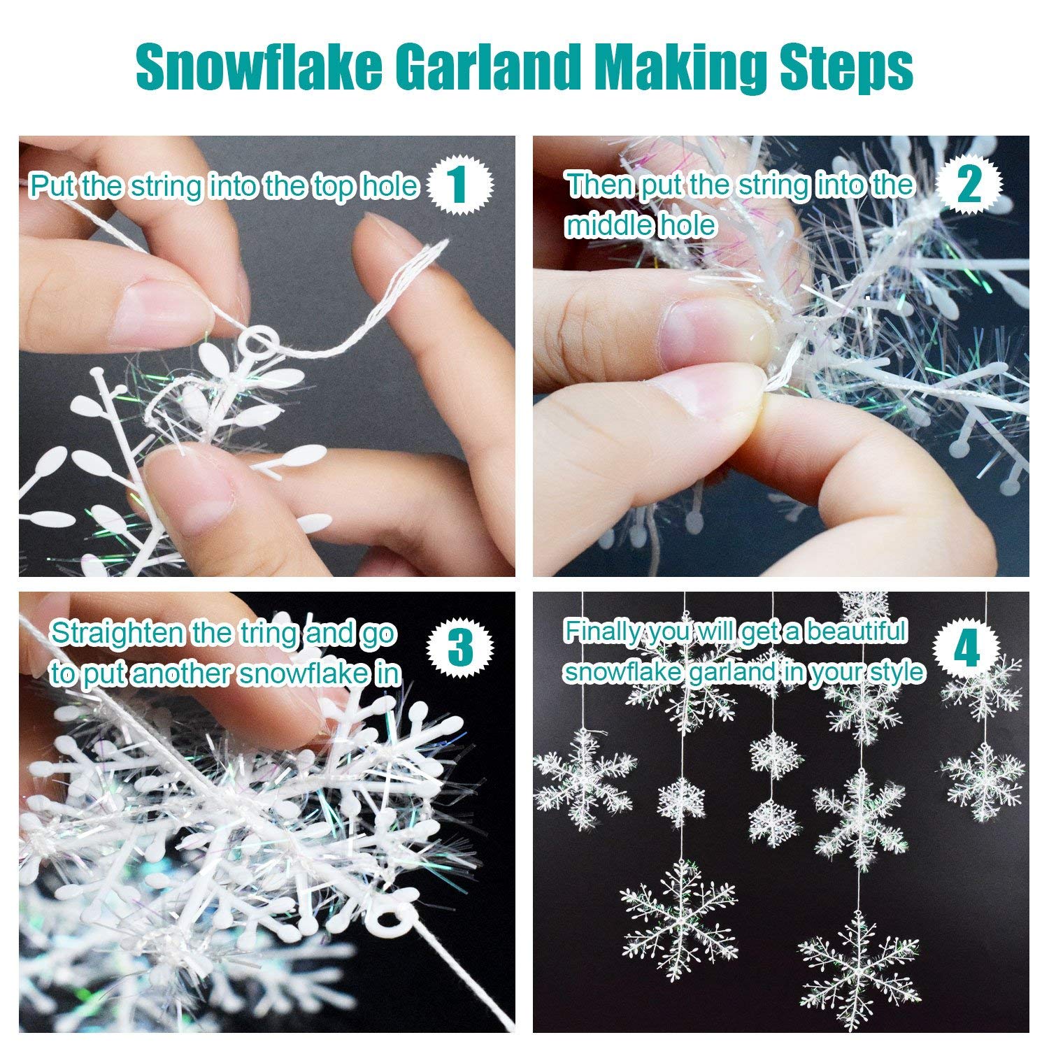 60pcs White Christmas Hanging Winter Artificial Snowflakes Xmas Tree Decor Party Ornaments 11cm Snow Fake Snowflakes Christmas decorations for home noel