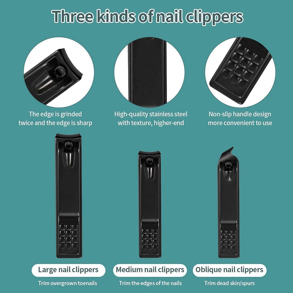 Nail Clippers Professional Manicure Set Nail Grooming Kit Cuticle Remover Toe Nail Care Cutter Pedicure Portable Set Thick Nails Travel Tool Gift For Men Women Friends and Parents 18 in 1 Black