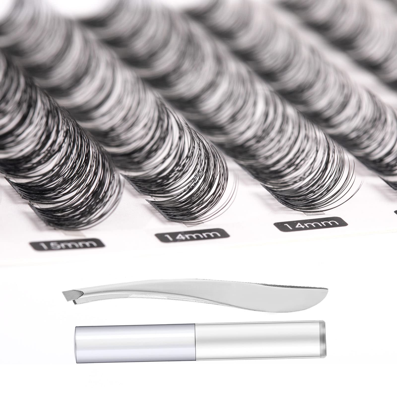 (90 Clusters) Individual Eyelashes Cluster Lashes DIY False Lashes 3D Fake Eyelash Extension Kit Reusable Precut Segmented Cluster Soft Natural C CC D Curl with Eyelash Glue and Tweezers Home Use