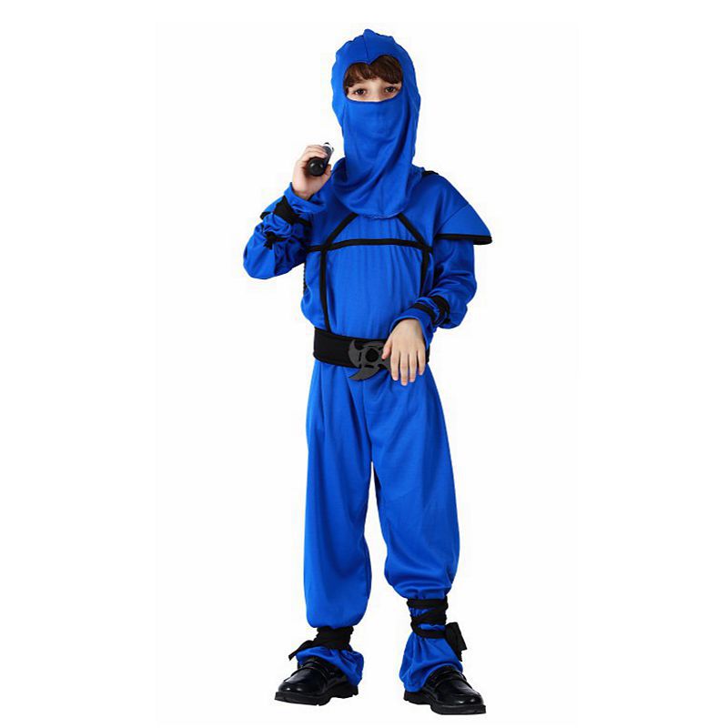 (110~120cm) Striking Blue Ninja Costume Kids Stealth Costume Halloween Kids Kung Fu Outfit Christmas Carnival