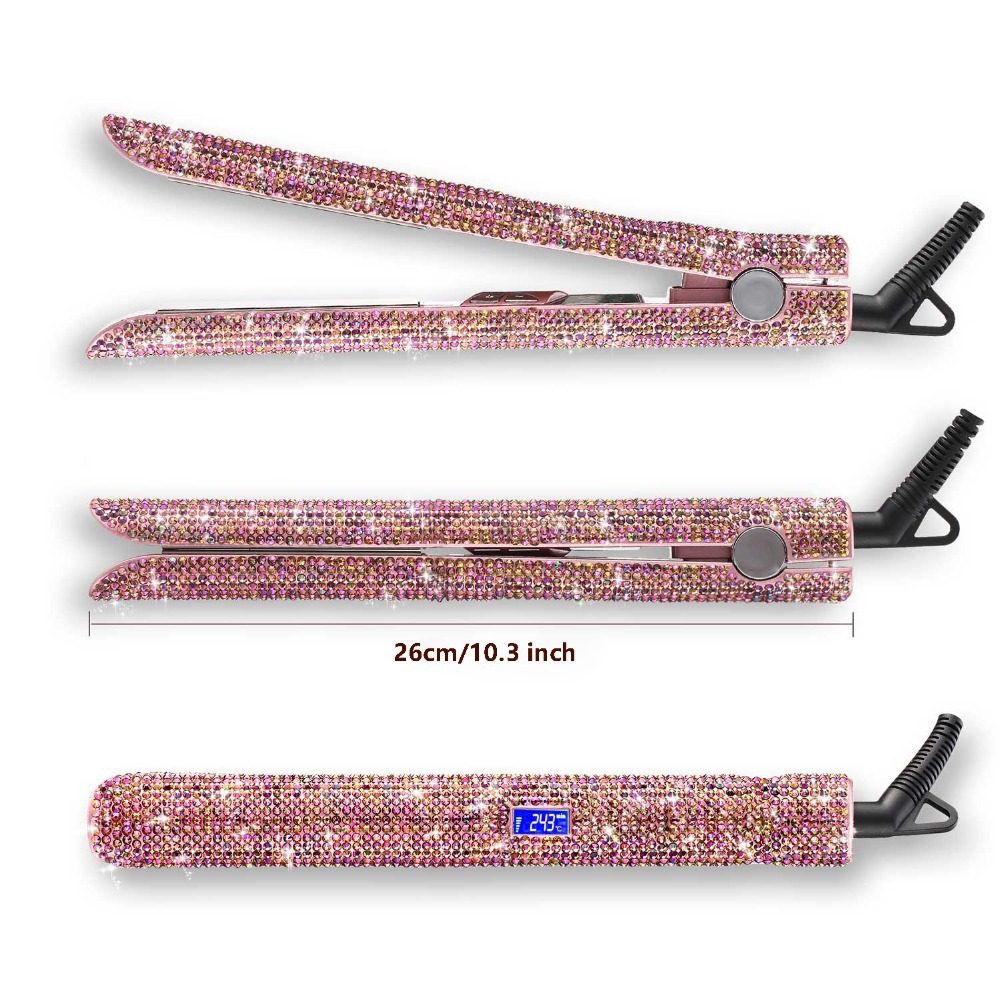 Hair Straightener Hair Curler Professional Titanium Flat Iron Rhinestone Straightening Iron for Women Crystal Diamond LCD Digital Display