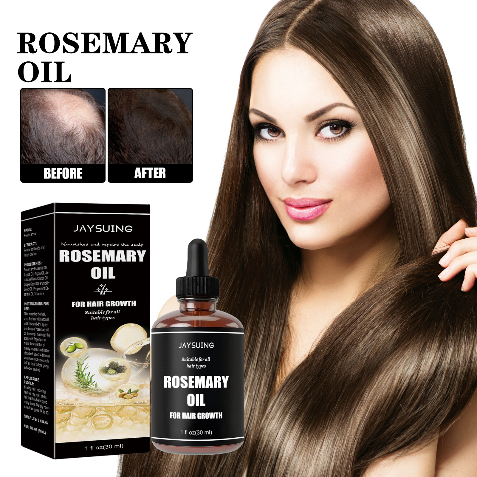 Rosemary Hair Essential Oil for Hair Growth Refresh Nourish Rosemary Oil for Hair Growth Reduce Hair Loss Prevent Split Ends 30ml