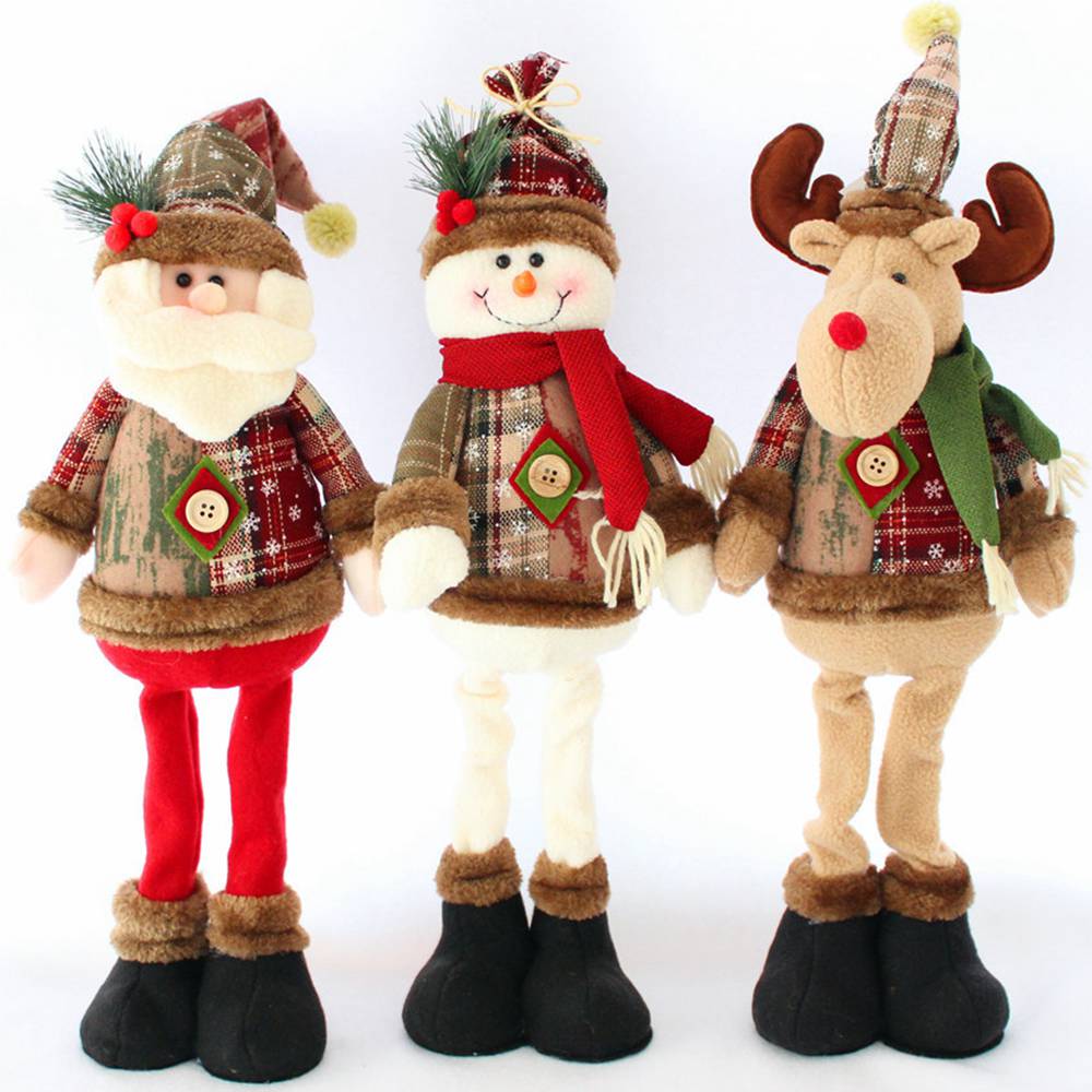 (Santa) Standing Christmas Plush Dolls 55cm Large Xmas Decoration Santa Snowman Elk Dolls Free Standing Ornament Home Christmas Animals Gingham Christmas Hang Decorations UK