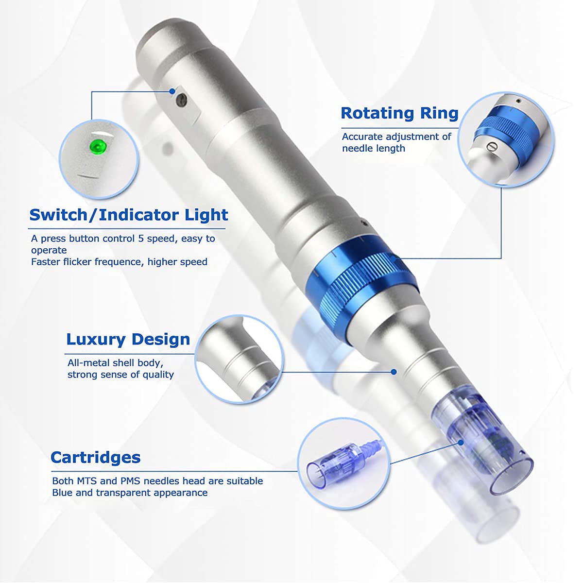 Dermapen Dr.pen Ultima A6 Microneedle Pen Electric Derma Roller Pen with 12PIN 36PIN Nano Round Cartridges Needles Wrinkle Stretch Marks Scar Treat