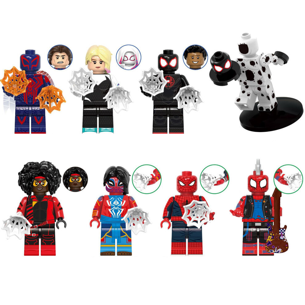 Across the Spider-Verse Minifigures Model Spider-Man Super Heroes Building Blocks Toy Fit Lego Birthday Gift Idea for Kids 8PCS Set