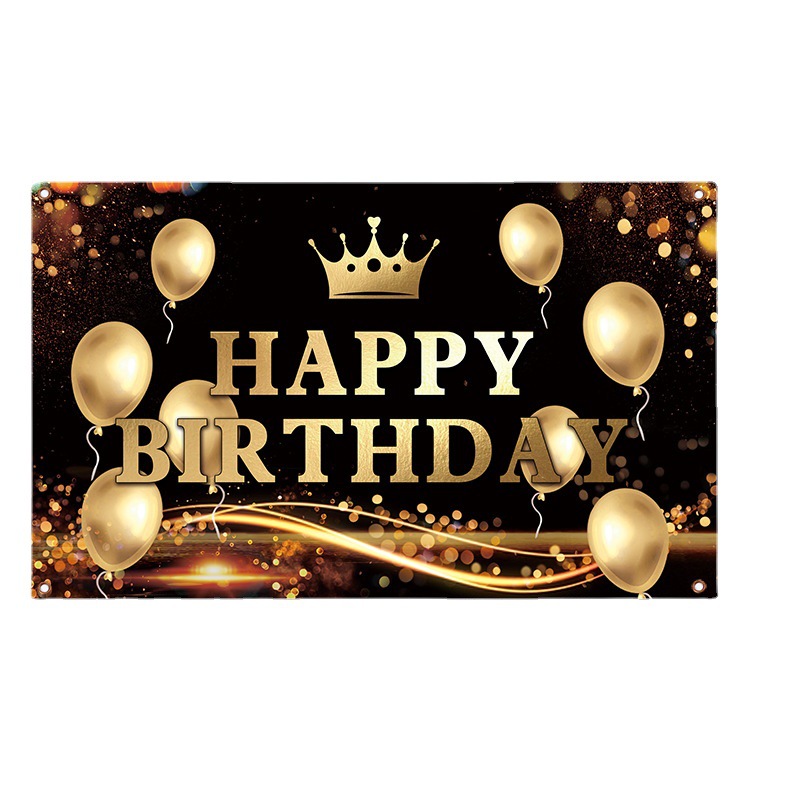 Happy Birthday Backdrop Banner Sign Poster Large Fabric Glitter Balloon Fireworks Sign Birthday Photo Backdrop Background for Birthday Party Decoration