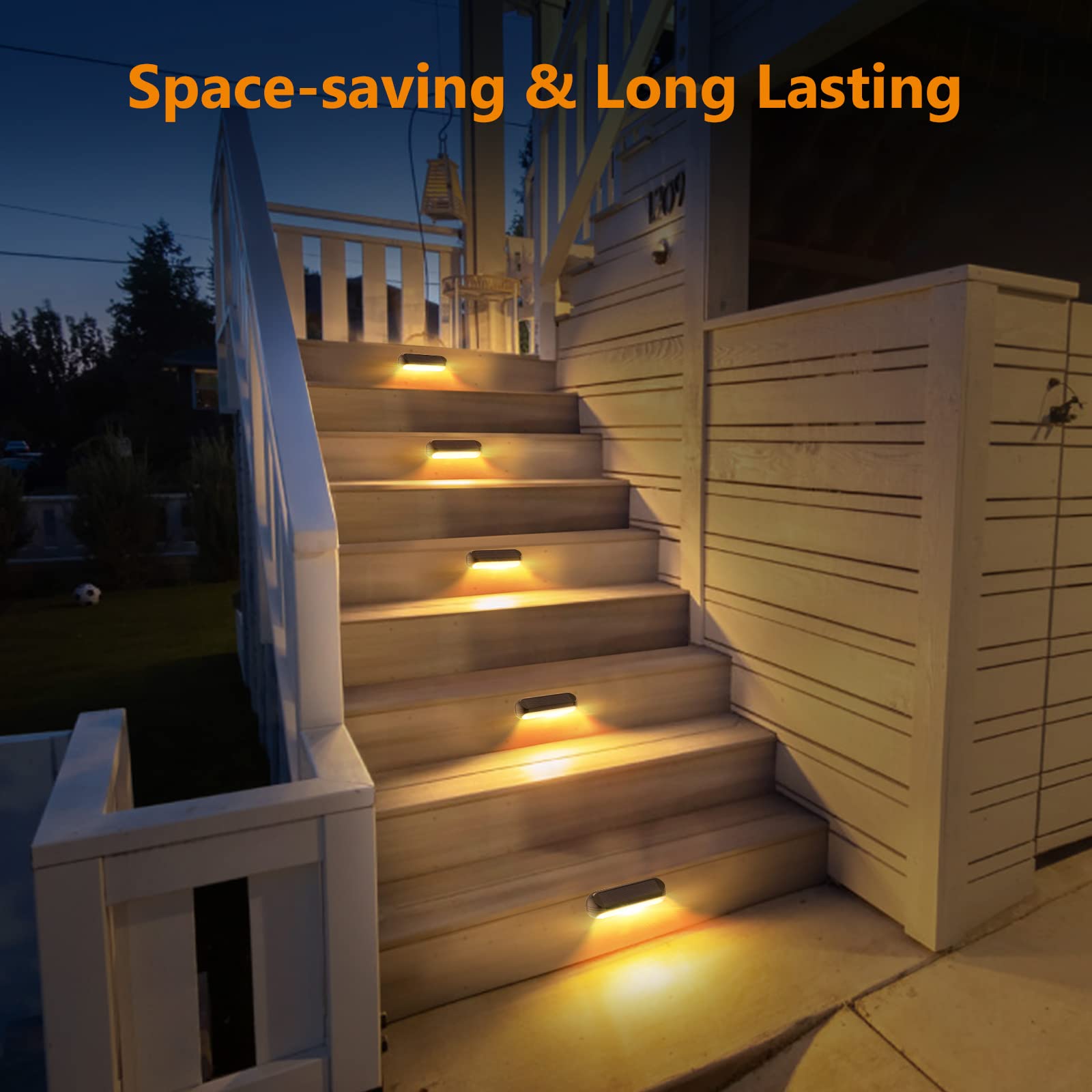 (Warm White) 4 Pack Solar Fence Lights Outdoor Garden Waterproof Garden Ornaments Outdoor for Fence Step Terraces Deck