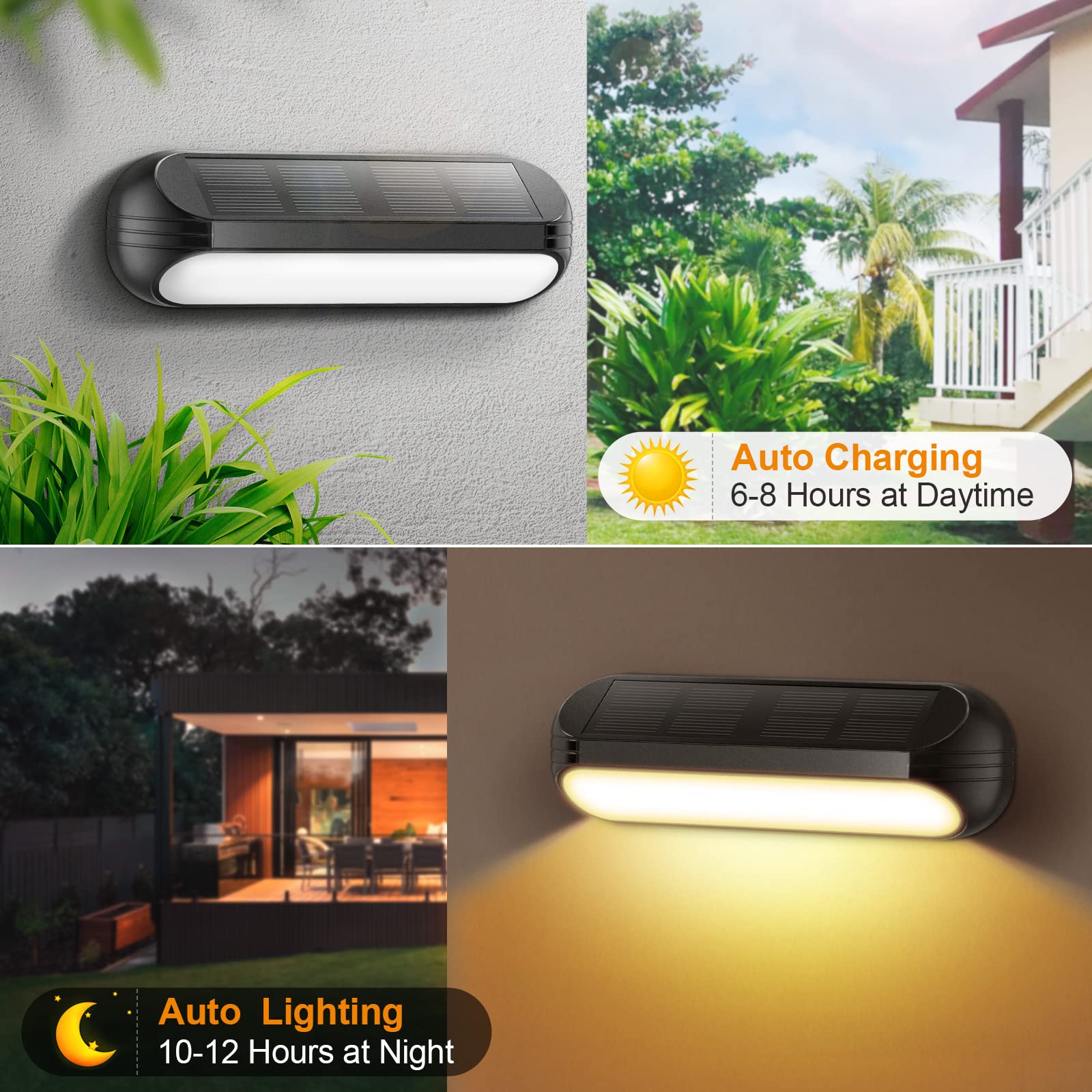 (Warm White) 4 Pack Solar Fence Lights Outdoor Garden Waterproof Garden Ornaments Outdoor for Fence Step Terraces Deck