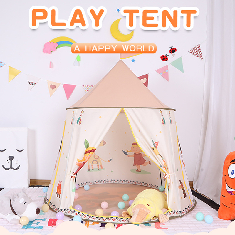 Childrens Foldable Teepee Tent Indian-Themed Playhouse for Indoor Fun