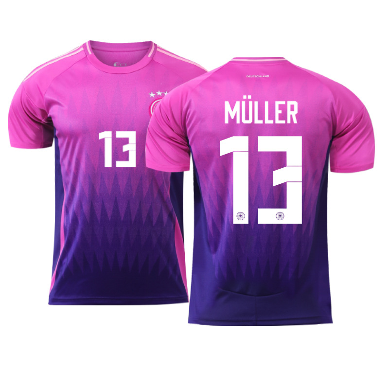 (Kids 2~3 Years) 2024 UEFA European Championship Germany away Football Kit for Kids No.13 Muller Tracksuit Kits for Boys Junior Soccer Jersey Training Top Shorts Sock
