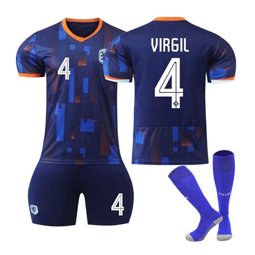 Tracksuit Kits for Boys Football Kit for Kids European Cup 2024 Netherlands Away No. 4 Virgil Football Jersey Set Sports Training Shirts Shorts Socks