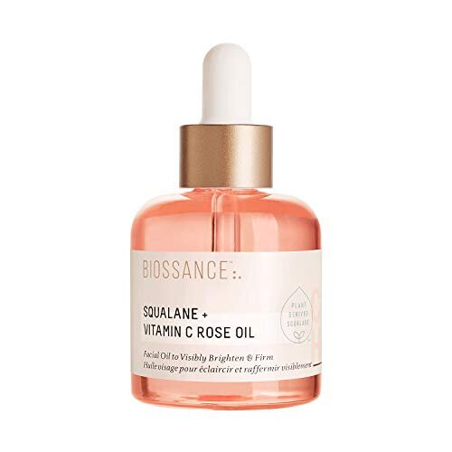 Biossance Squalane + Vitamin C Rose Oil - Lightweight Brightening + Firming Facial Oil - No Parabens or Synthetic Fragrance - Vegan + Fragrance-Free