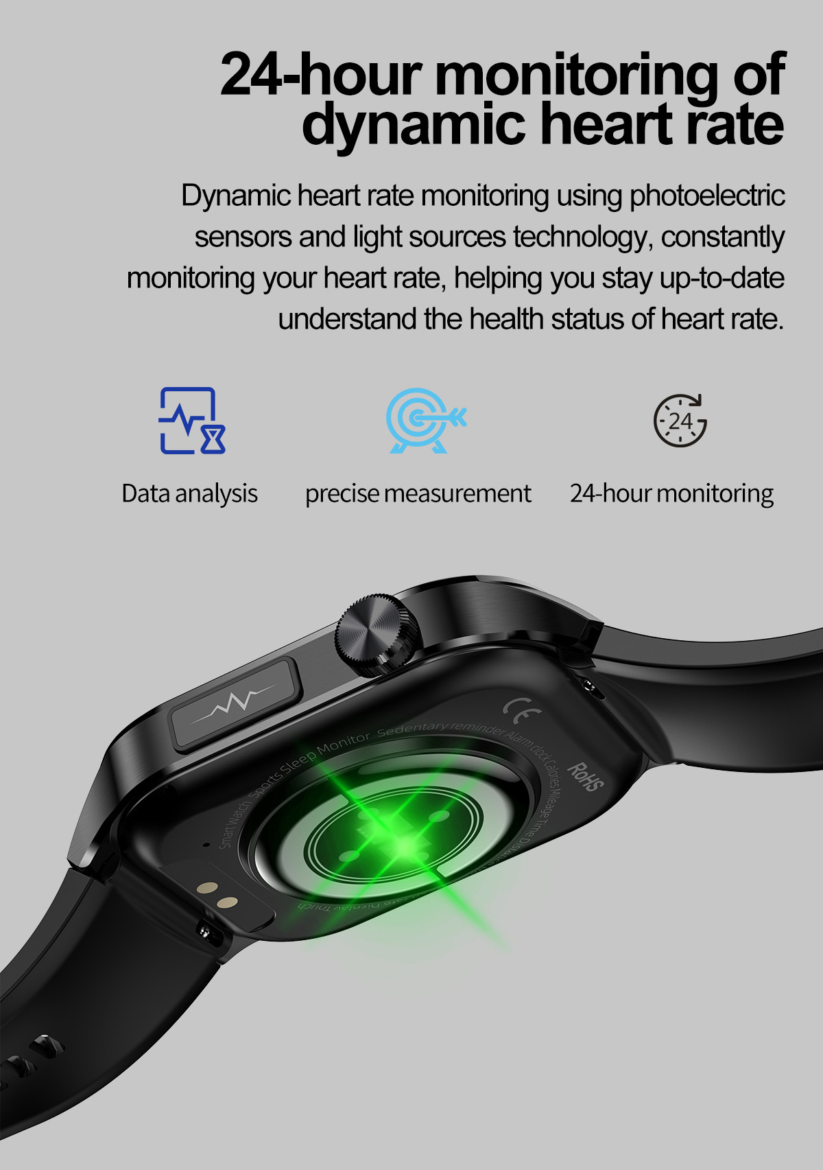 (Black Silicone	) Smart Watch 2.04 Inch AMOLED Smart Watches Waterproof Smartwatch Fitness Tracker Heart Rate Blood Oxygen Sleeping Monitor for Android iOS Phones