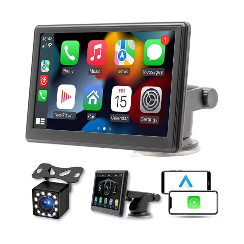 Portable Wireless Carplay Screen Dash Mount, 7 Inch Touch Screen Car Stereo Bluetooth, F