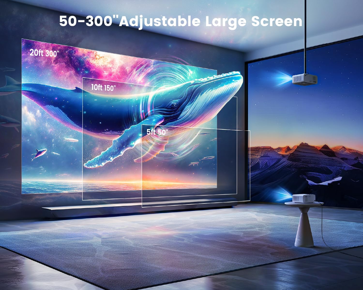 Netflix Built in Android 3s Focus Projector 700ANSI Portable WiFi 6 Bluetooth Full HD 1080P Smart Projector 4K Support Zoom 300 Inch Auto Keystone Display Home Cinema with Tripod