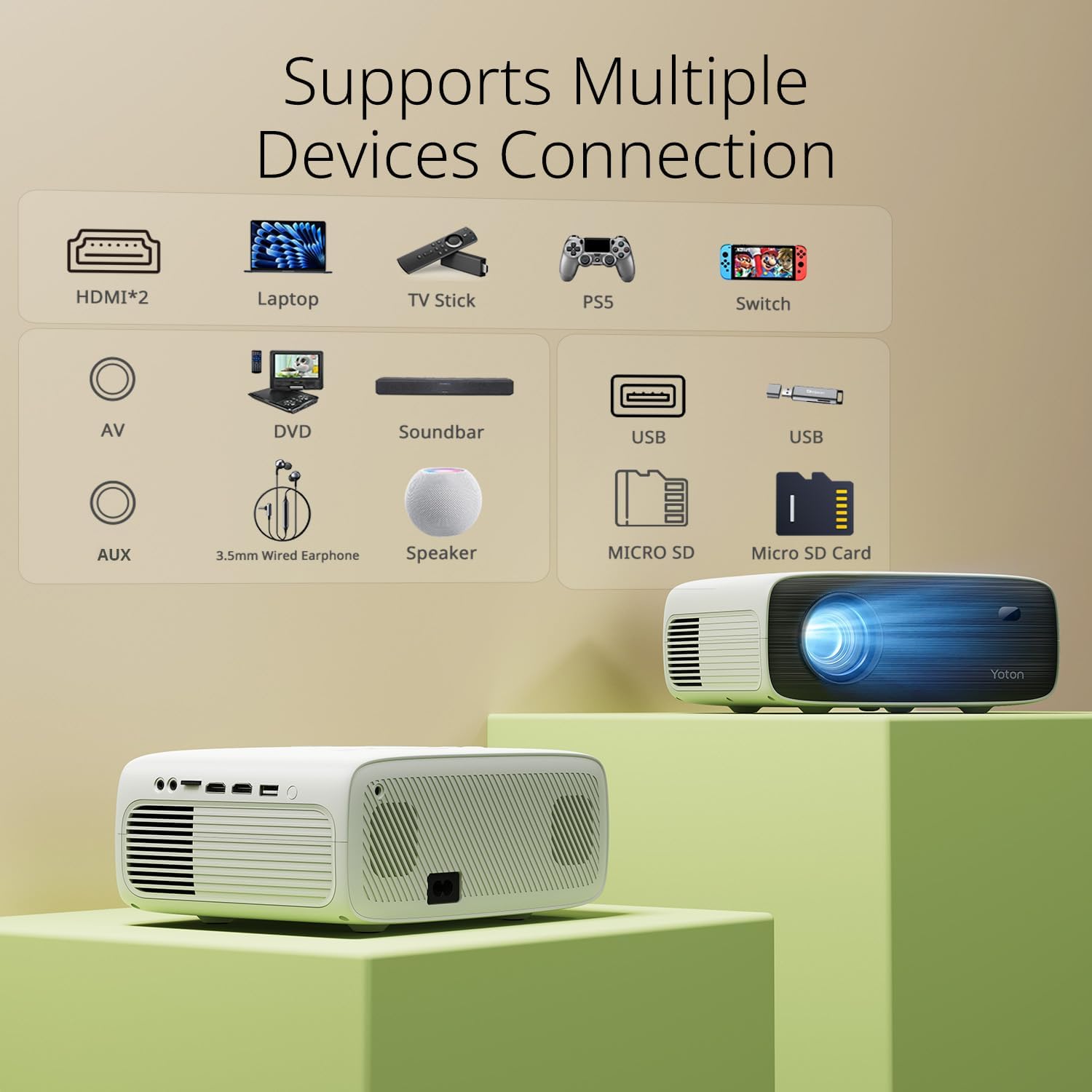 Bluetooth Projector 4K with Tripod Projector Native 1080P 18000 Lumens Bluetooth Portable Home Video Movie Projector Compatible with iOS Android HDMI USB AV and SD Card Best for Home Cinema