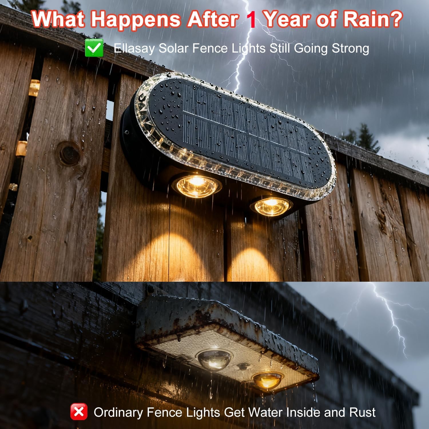 (4 PCS) Solar Fence Lights Outdoor Solar Up and Down Wall Lights with Dual LEDs IP65 Waterproof & 3 Colour Modes with Crystal Cut Design Garden Patio Pathway Decoration