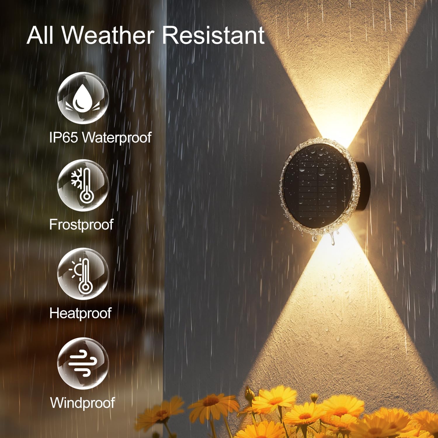 (6 PCS) Solar Lights Outdoor Garden Round Solar Wall Lights with Up and Down Lighting IP65 Waterproof 3 Colour Modes for Fence Patio Backyard Pathway Decorations