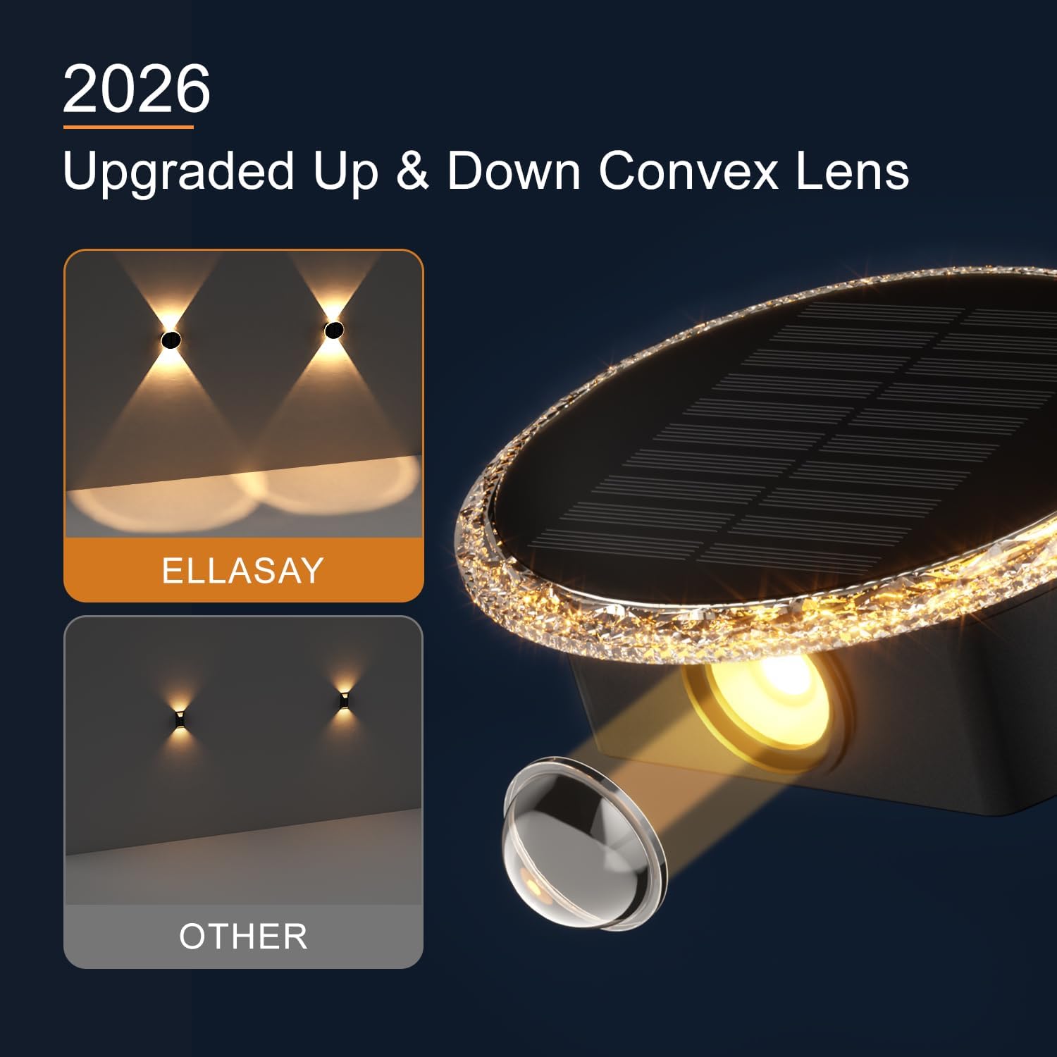 (6 PCS) Solar Lights Outdoor Garden Round Solar Wall Lights with Up and Down Lighting IP65 Waterproof 3 Colour Modes for Fence Patio Backyard Pathway Decorations
