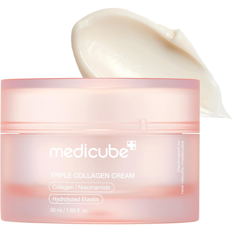 medicube Triple Collagen Cream 50ml Hydrating Niacinamide Elastin Firming Moisturizer Hyaluronic Acid Shea Butter Wrinkle Care Boosts Elasticity Korean Skincare