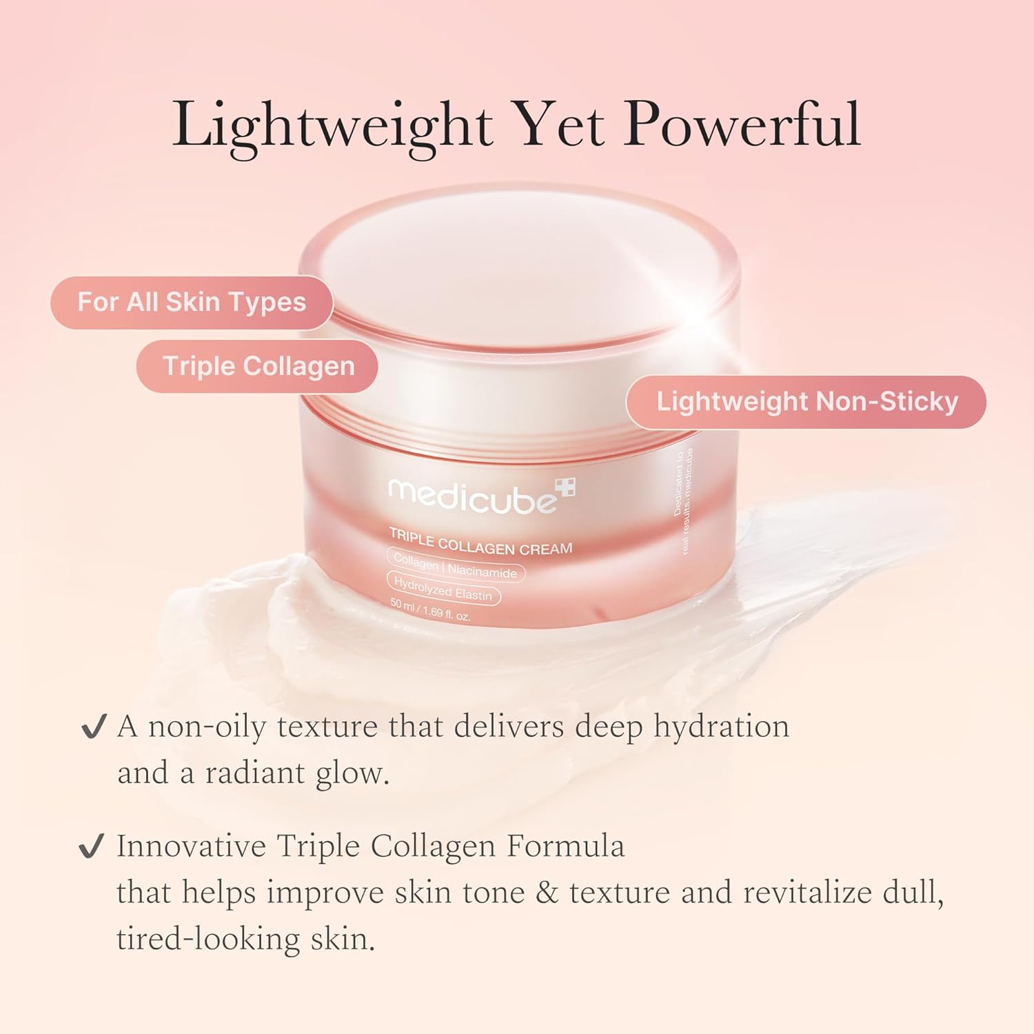 medicube Triple Collagen Cream 50ml Hydrating Niacinamide Elastin Firming Moisturizer Hyaluronic Acid Shea Butter Wrinkle Care Boosts Elasticity Korean Skincare