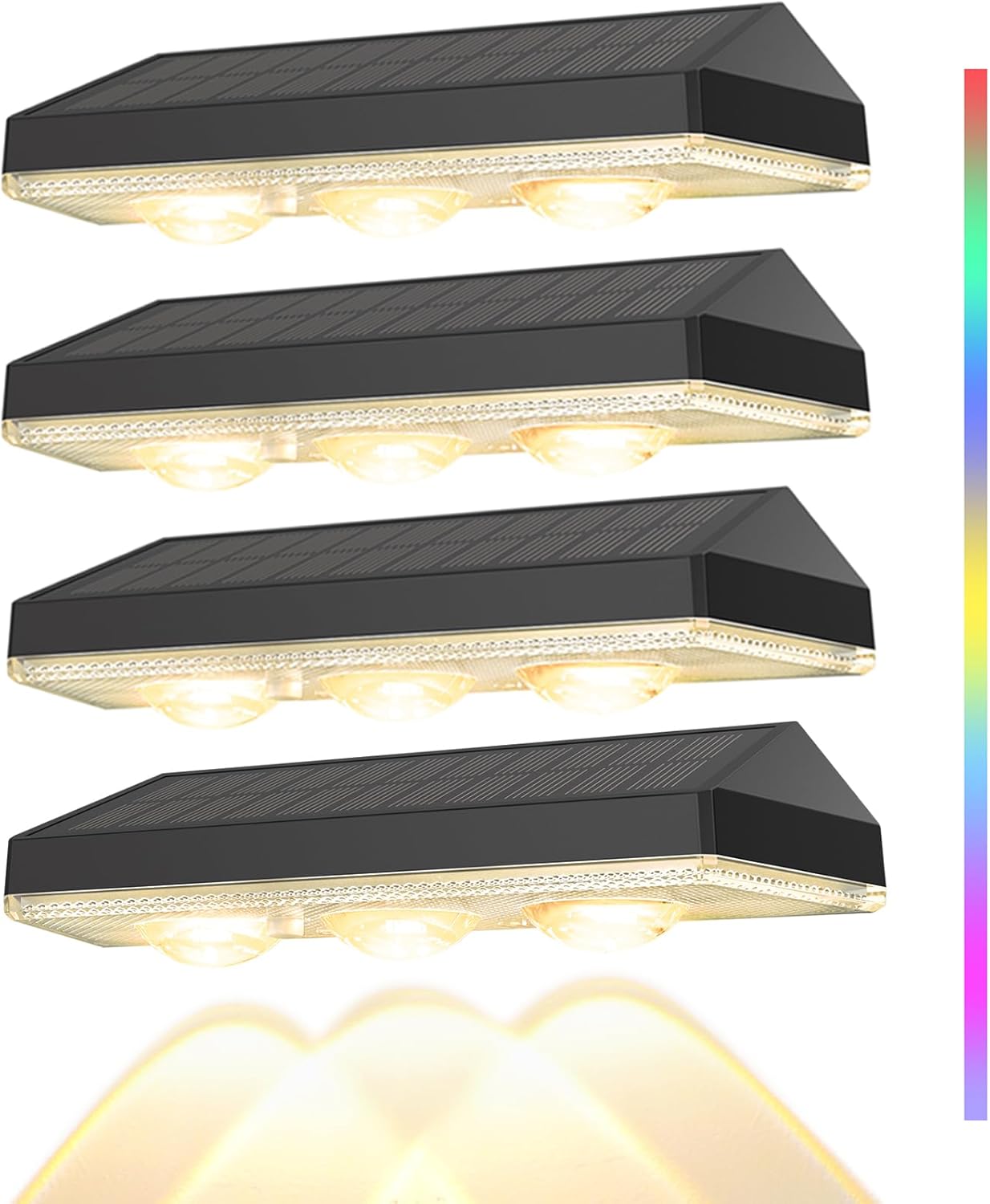 (8 pcs) Solar Fence Lights Outdoor Garden 3 Lens 9 Modes Warm Light RGB Wall Lights Outdoor IP65 Garden Fence Decoration Lighting for Backyard Deck Stair Patio Yard 