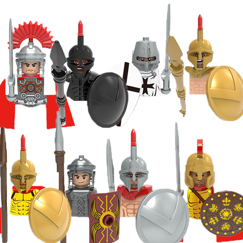 (Style D) Medieval Soldier Movie Figures Building Block Greek Roman Knight Infantry Weapon Armor Accessories Shield Bow Arrows Toy Gift