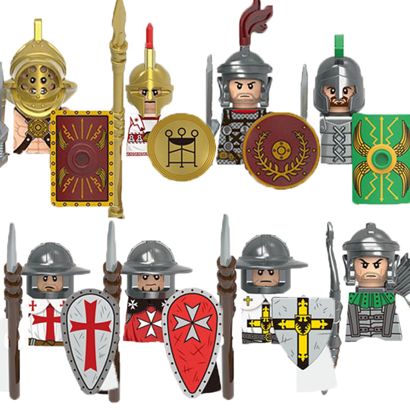 (Style D) Medieval Soldier Movie Figures Building Block Greek Roman Knight Infantry Weapon Armor Accessories Shield Bow Arrows Toy Gift