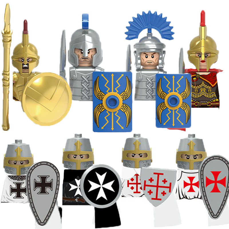 (Style D) Medieval Soldier Movie Figures Building Block Greek Roman Knight Infantry Weapon Armor Accessories Shield Bow Arrows Toy Gift