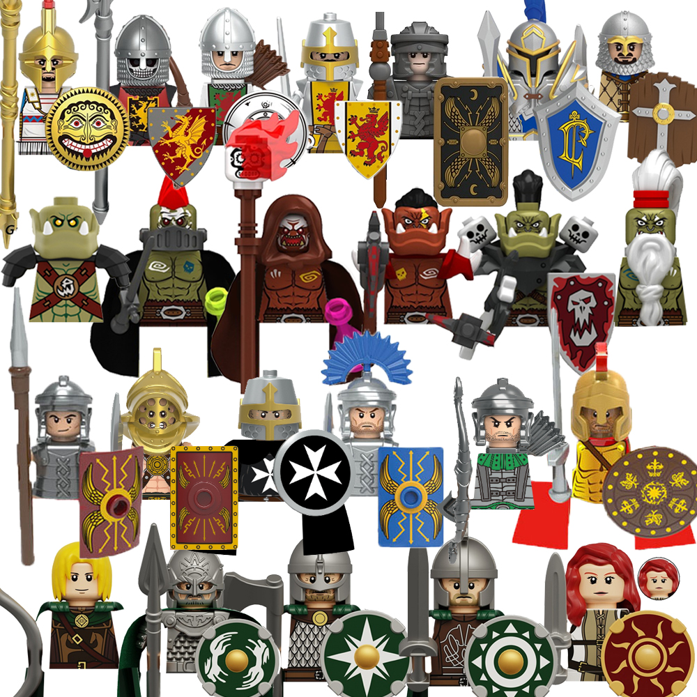 (Style D) Medieval Soldier Movie Figures Building Block Greek Roman Knight Infantry Weapon Armor Accessories Shield Bow Arrows Toy Gift