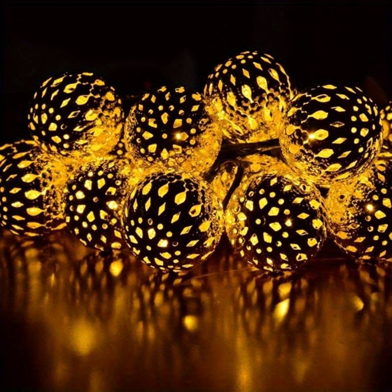 (Warm White) 50LED Moroccan Ball Solar String Lights Waterproof 8 Modes for Outdoor Garden Wedding Party Christmas Halloween Decor