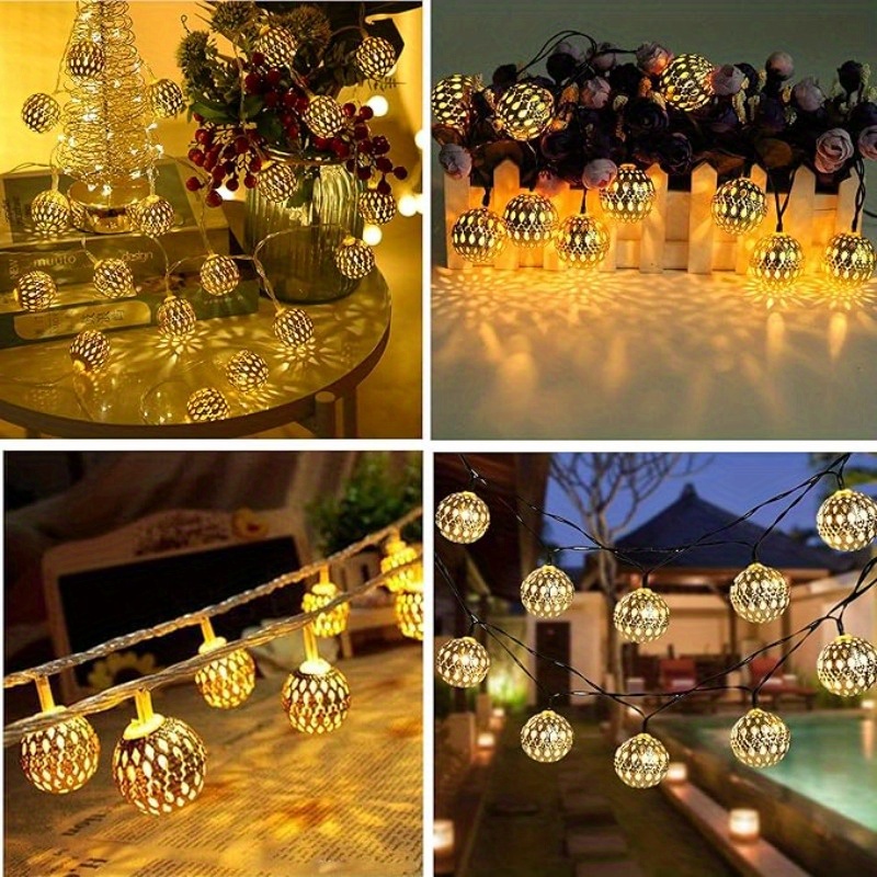 (Warm White) 50LED Moroccan Ball Solar String Lights Waterproof 8 Modes for Outdoor Garden Wedding Party Christmas Halloween Decor