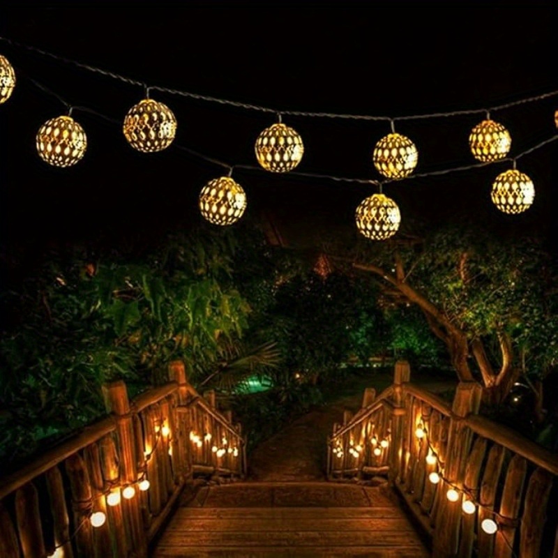 (Warm White) 50LED Moroccan Ball Solar String Lights Waterproof 8 Modes for Outdoor Garden Wedding Party Christmas Halloween Decor