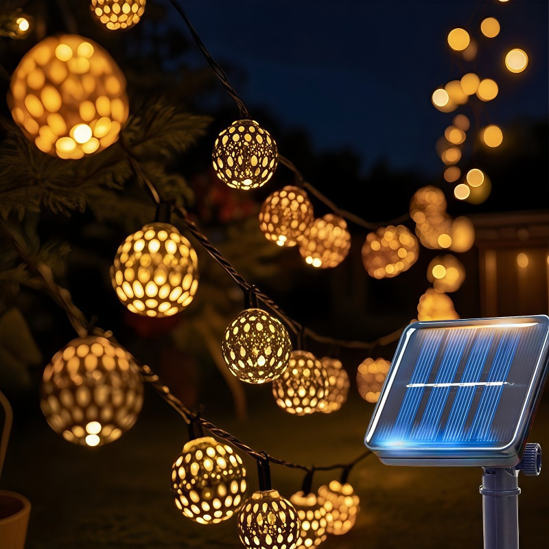 50LED Moroccan Ball Solar String Lights Waterproof 8 Modes for Outdoor Garden Wedding Party Christmas Halloween Decor